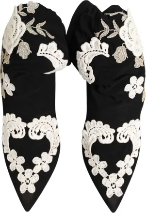 Dolce & Gabbana Black White Embroidered Jersey Stiletto Boots Womens Shoes