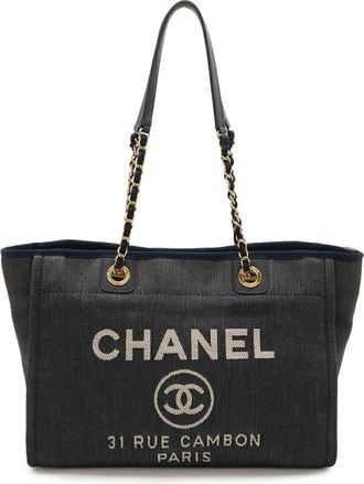 Chanel Navy Denim Shoulder Bag Tote Bag (Pre-Owned)