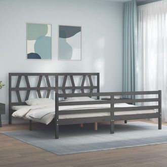 vidaXL Vidaxl - Estructura De Cama Con Cabecero Madera Maciza Gris 200x200 Cm