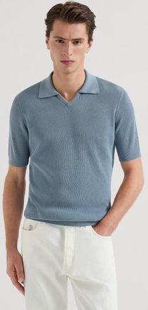Brunello Cucinelli Cotton English rib knit polo in Sky Blue at Nordstrom, Size 48 It