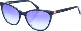 Longchamp Grijze ovale zonnebril met lichtblauwe lenzen - Dames - Zonnebrillen - Blauw - ONE Size - Accessoires