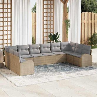 vidaXL Conjunto De Sof&aacute; De Jard&iacute;n 10 Pcs Beige Polirat&aacute;n Vidaxl
