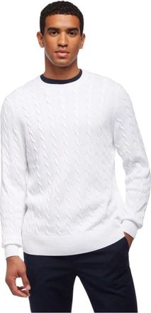 Brooks Brothers Supima katoenen kabel ronde hals trui - Heren - Ronde hals truien - Wit - 2XL - Katoen - Truien & Vesten