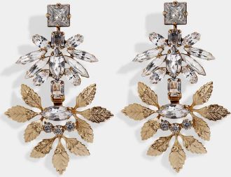 Nicole Romano Womens Garden Earring In Fiore Leaf, Crystal, & Gold