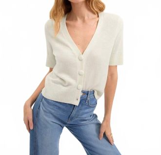 Veronica Beard Short Sleeve Solene Cashmere Sweater In Ivory