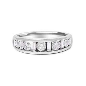 House of Brilliance 14K White Gold Alternating 1.0 Cttw Round and Baguette Diamond Channel Band Ring at Nordstrom