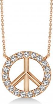 Allurez Petite Diamond Peace Sign Charm Pendant Necklace 14K Rose Gold (0.14ct)