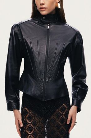 Nocturne Zip-Front Fitted Leather Jacket in Black at Nordstrom, Size Medium