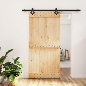 Berkfield Home Sliding Door with Hardware Set 100x210 cm Solid Wood Pine in Brown
