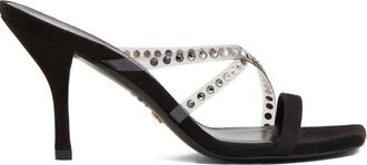 Stuart Weitzman 85mm crystal-embellished strapeze slide - women - Suede/PVC/Calf Leather/Calf Leather - 36,5 - White