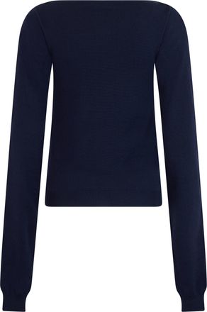 Miu Miu Womens Boat Neck Virgin Wool Sweater Blue