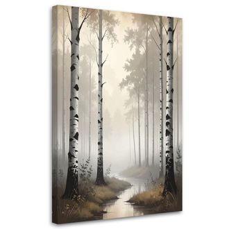 Feeby Impresi&oacute;n De Imagen, Bosque De Abedules R&iacute;o Paisaje Con Niebla Naturaleza, 80x120