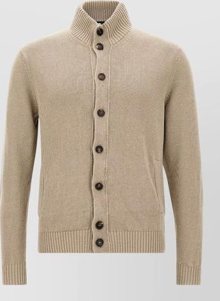 Zanone cotton blend linen high-neck cardigan