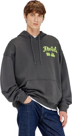 Diesel Cotton hoodie with flocked graphics - Sweaters - Man - Grey