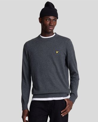 Lyle & Scott Mens Cotton Merino Crew Neck Jumper - Grey - Size X-Small