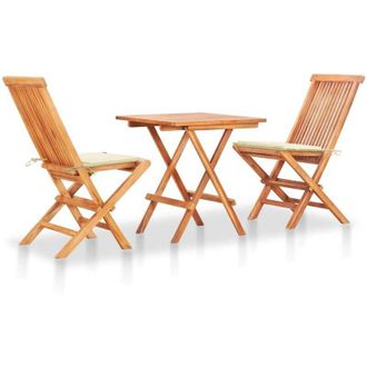 vidaXL Set De Bistr&oacute; 3 Piezas Con Cojines Crema Madera Maciza Teca Vidaxl
