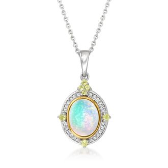 Ross-Simons Ethiopian Opal, Diamond and. Peridot Pendant Necklace in Sterling Silver With 14kt Yellow Gold