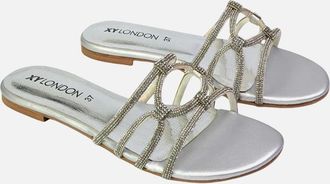 XY London Womens XY London Womens/Ladies Tiger Diamante Sparkly Flat Sandals - Silver - Size: 6