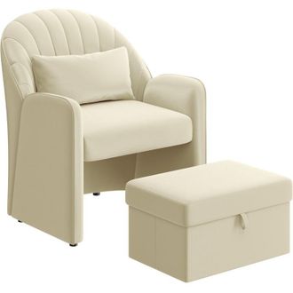 Yaheetech Sill&oacute;n Relax Con Reposapi&eacute;s De Almacenamiento Y Una Almohada, Sill&oacute;n Lectura Carga De 136kg Para Sal&oacute;n, Dormitorio Y Sala De Estar, Color Beige - Yahe