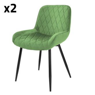 ML Design Set de 2 sillas de comedor tapizadas en terciopelo verde