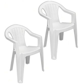 Trade Shop Trade Shop - Set 2 Pz Sedia Ratak Schienale Basso Monoblocco Bianca Opaca Con Braccioli 021048