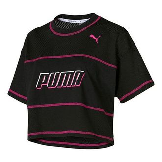 Puma (WMNS) PUMA Alphabet Logo Printing Mesh Training Short Sleeve Black 844066-01