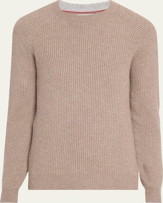 Brunello Cucinelli Mens Cashmere English Rib Crewneck Sweater