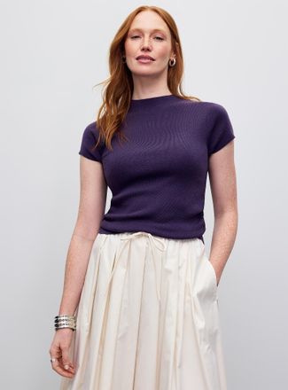 Contemporaine Womens Gathered waist ultra-soft ribbed sweater