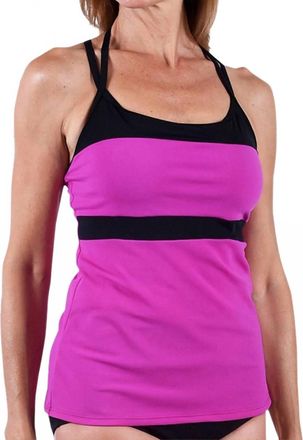 Dolfin Color Block Chlorine Resistant T-Back Tankini Top In Dol Violet
