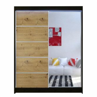 Mirjan24 Mobilier1 - Armario Closico 143, Negro + Roble Artisan, 200x150x58cm, Puertas De Armario: Correderas, N&uacute;mero De Estantes: 0, Led