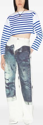 Jean Paul Gaultier Gestreepte cropped top met lange mouwen - Wit