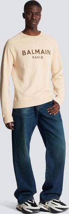 Balmain Unisex Logo Print Sweatshirt in Beige Cotton - Size Medium