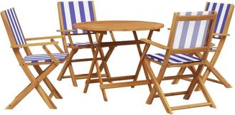 vidaXL vidaXL 5 Piece Garden Dining Set Blue and White Fabric and Solid Wood