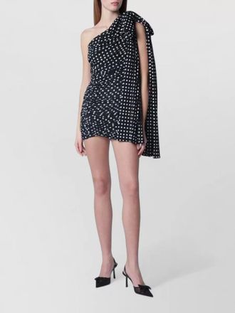 Patou polka-dot draped one-shoulder mini dress