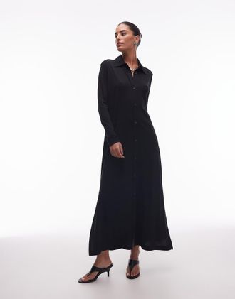 Arket Vestito camicia lungo in jersey nero