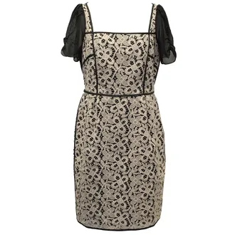 Hoss Intropia Black & Beige Short-Sleeve Lace Dress Size L