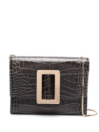 Boyy Womens Buckle Travel Case Croco Embossed Leather Clutch Bag
