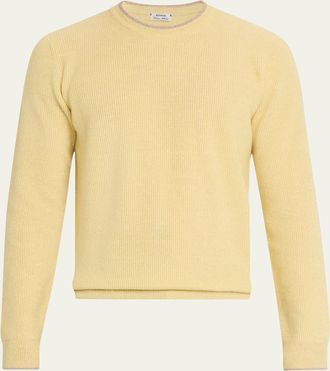 Cesare Attolini Mens Ribbed Cashmere Mouline Tipped Crewneck Sweater