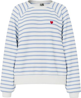 Pieces Sweatshirt PIECES PCGRETA LS EMB UB SWEAT FC, Damen, Gr. XL, cloud dancer stripes:hydrangea, heart emb, Sweatware, Obermaterial: 78% Baumwolle, 22% Po