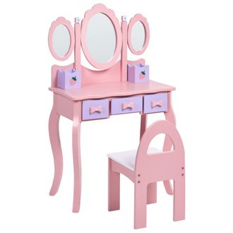 Beliani Conjunto De Tocador Infantil Con Espejos Cajones Almacenaje Y Silla Rosa Rosabelle
