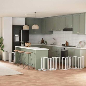 vidaXL Puerta De Perros Plegable 12 Paneles Madera &Aacute;lamo Blanca 600 Cm Vidaxl