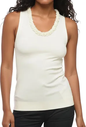 Jil Sander White Embellished Round Neck Top