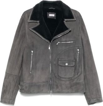Brunello Cucinelli Giacca biker in pelle scamosciata - Grigio