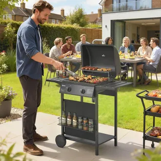 OUTSUNNY Gas Burner Barbecue Grill, Garden BBQ Grill with Warming Rack in Black