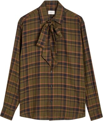 Saint Laurent Checked Tie-neck Cotton Shirt - Multicoloured 1 - S (UK8-10 / S)