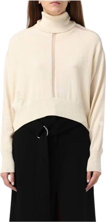Patrizia Pepe Roll-neck Panelled Jumper - Dames - Coltruien - Wit - L - Wol - Truien & Vesten