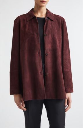 Max Mara Suede Shirt Jacket in Red at Nordstrom, Size 10