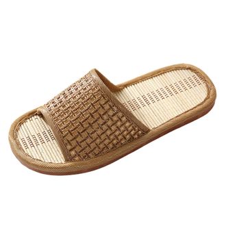 Generic Bamboo Woven Slippers for Women and Men - Breathable Summer Indoor Slippers, Lightweight Non Slip House Sandals, Natural Bamboo Sole Open Toe Slippers