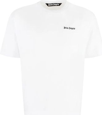 Palm Angels Katoenen T-shirt met ronde hals - Heren - T-shirts - Wit - S - Katoen - Tops