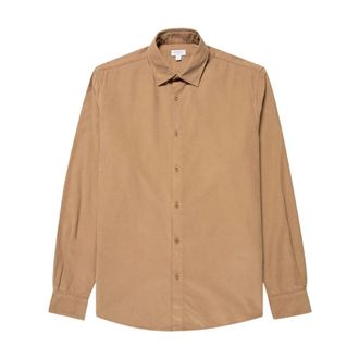 Sunspel Fine Cord Shirt - Heren - Overhemden - Beige - Maat: M Katoen